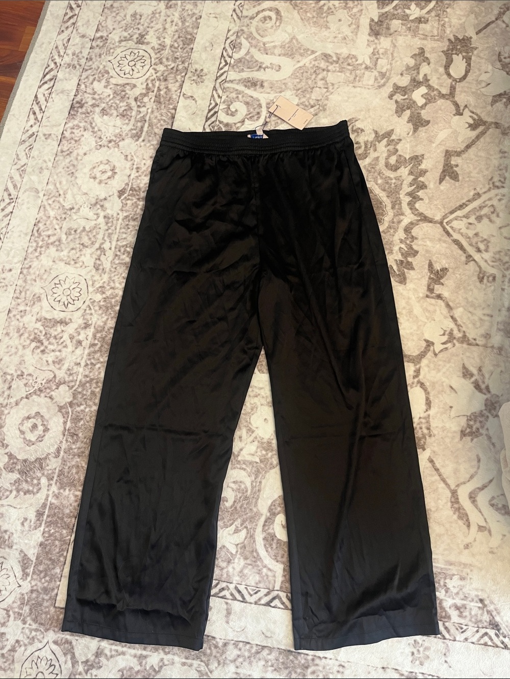 NWT Carmakoma Black Satin Wide-Leg Pants with Elastic Waist
